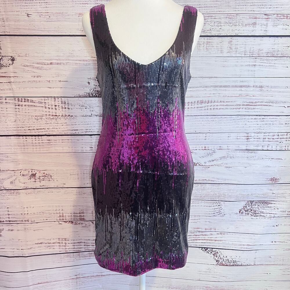 AS U WISH black and purple, ombre sequin body con mini dress size medium